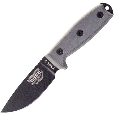 ESEE-3PM-MB Model 3 všestranný nôž 9,8 cm, čierna, šedá, Micarta, hnedé Coyote polymér puzdro