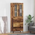 vidaXL Highboard Staré drevo 69,5 x 34 x 180 cm Kompozitné drevo