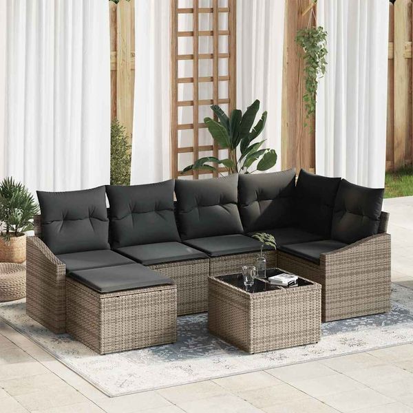 vidaXL Záhradný jedálenský set s vankúšom s úložiskom 7 pcs Svetlosivá