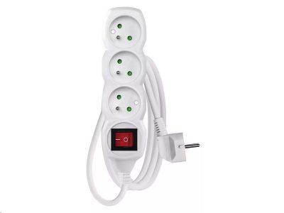 Prodlužovací kabel EMOS P13115 / 1,5 m / 3 zásuvky / s vypínačem / bílý / PVC / 1 mm2