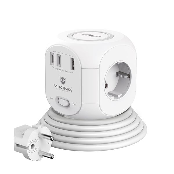 Sieťový adaptér Viking AC Cube W33 /3xAC/1xUSB-A/2xUSB-C/Nabíjanie Wireless/Tlačidlo On/Off