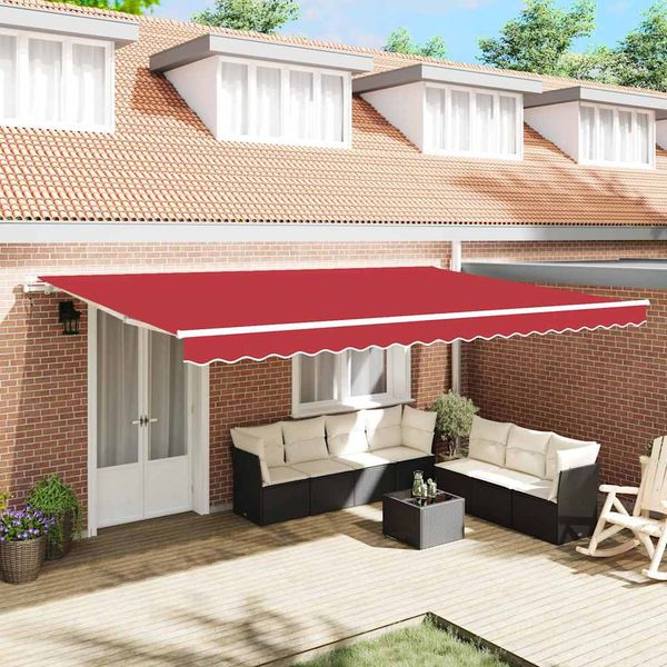 vidaXL Sklopná markíza Červená 500 × 350 cm Polyester a hliník