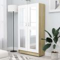 vidaXL Vitrína, biela a dub sonoma 82,5x30,5x150 cm, kompozitné drevo