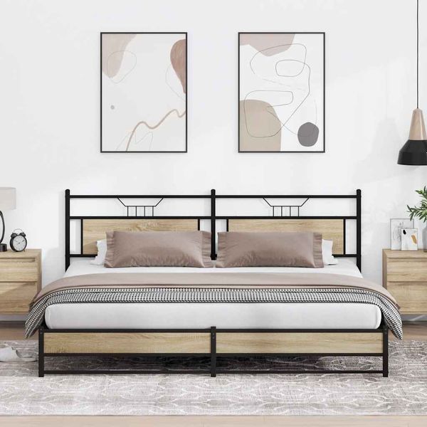 vidaXL Kovový posteľný rám bez matraca dub sonoma 200x200 cm