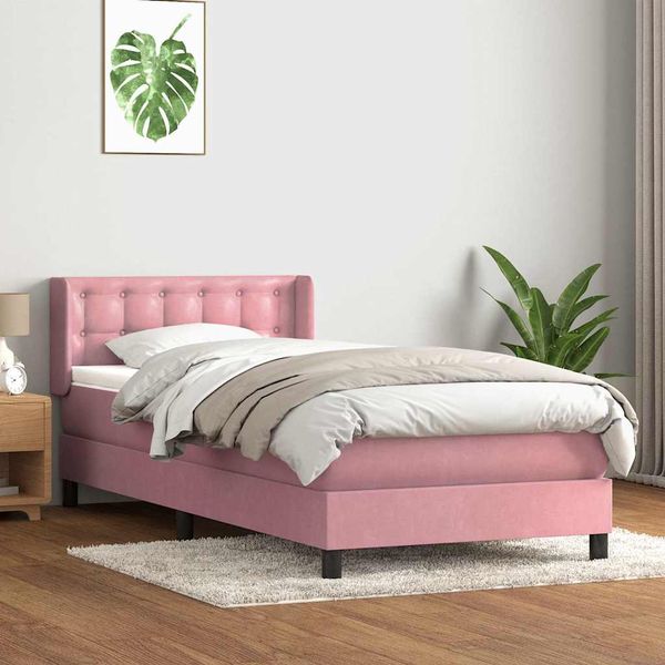 vidaXL Posteľný rám boxsping s matracom ružový 90x220 cm zamat