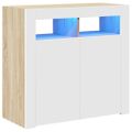 vidaXL Komoda s LED svetlami biela a dub sonoma 80x35x75 cm