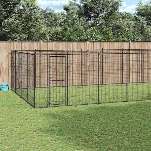 vidaXL Vonkajšia voliéra pre psov oceľová 53,24 m²