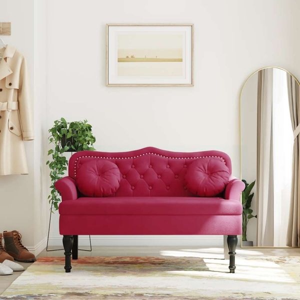 vidaXL Lavica s vankúšmi vínovo červená 120,5x65x75 cm zamat
