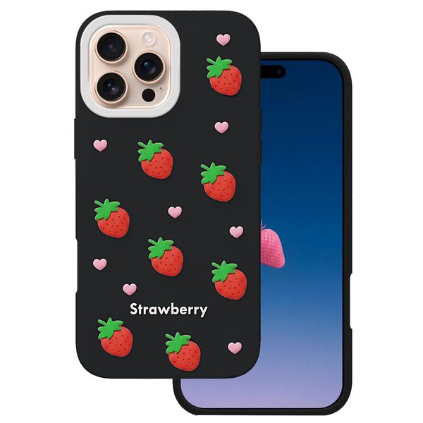 Puzdro Strawberry pre iPhone 16 Pro 6,3" čierne