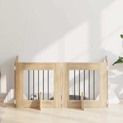 vidaXL Brána pre psov so stojanmi 4 pcs Dub sonoma 60 x 60 cm
