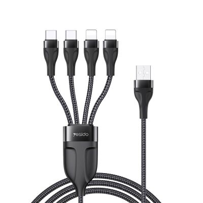 YESIDO CABLE CA111 USB-4IN1 (2xTYPE-C+2xLIGHTNING) 1,2M 4A, ČIERNA
