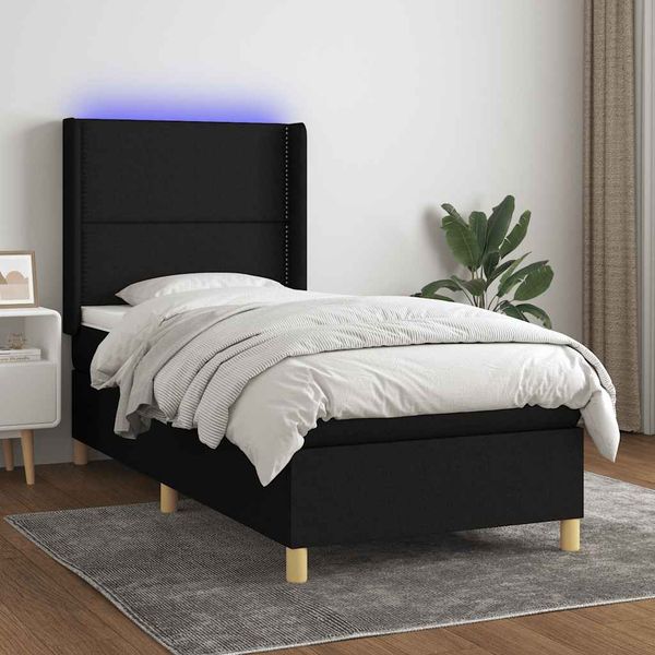 vidaXL Posteľ boxsping s matracom a LED čierna 90x190 cm látka