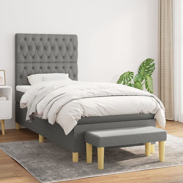 vidaXL Boxspring posteľ s matracom tmavosivá 90x200 cm látka