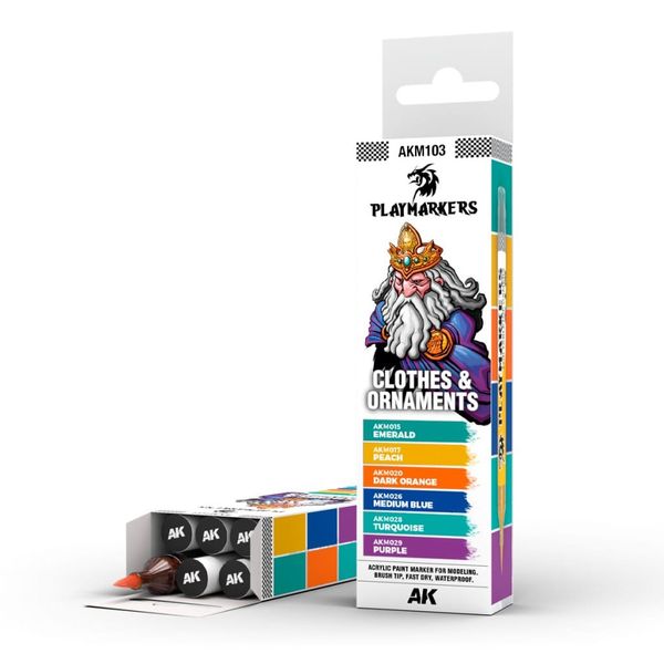 AK Interactive: Playmarkers – Oblečenie a ozdoby (6 farieb)