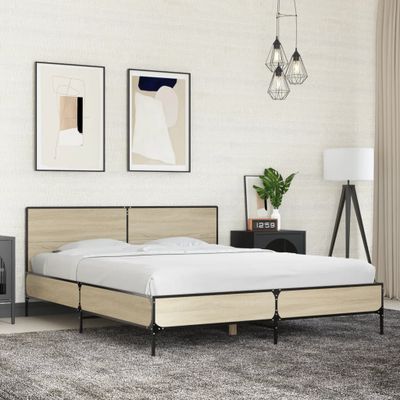 vidaXL Posteľný rám dub sonoma 150x200 cm kompozitné drevo a kov