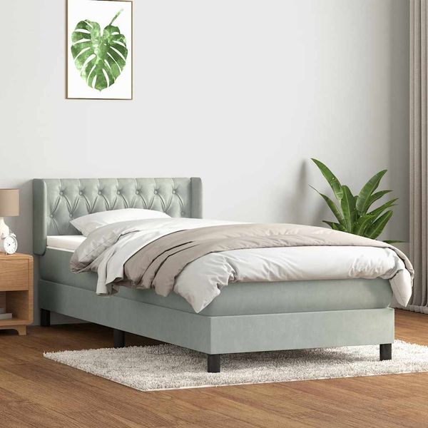 vidaXL Box Spring Posteľ s matracom Svetlosivá 90x210 cm Zamat