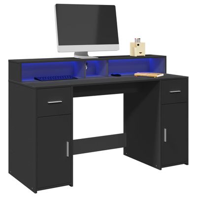 vidaXL Stôl s LED svetlami čierny 140x55x91 cm kompozitné drevo