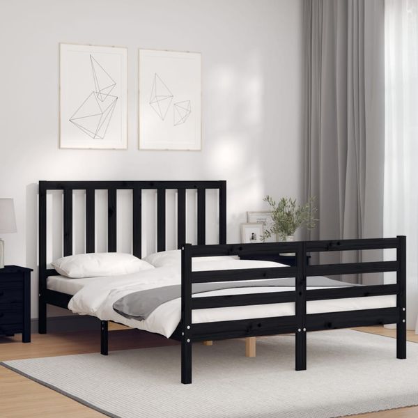 vidaXL Rám postele s čelom čierny 140x190 cm masívne drevo