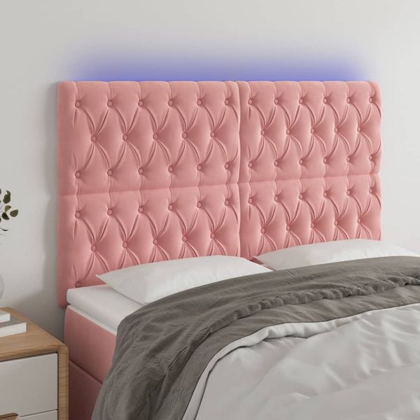 vidaXL Čelo postele s LED ružové 144x7x118/128 cm zamat