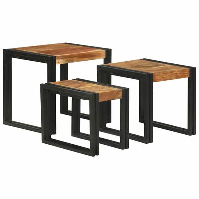 vidaXL Hniezdiaci stôl 3 pcs Masívna akáciová drevo a kov