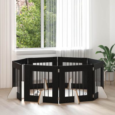 vidaXL Brána pre psov so stojanmi 8 pcs Čierny dub 60 x 60 cm