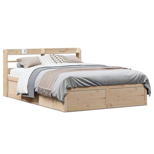 vidaXL Posteľný rám s čelom 135x190 cm borovicový masív
