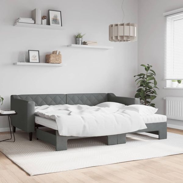 vidaXL Rozkladacia denná posteľ s matracmi tmavosivá 90x190 cm látka