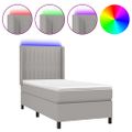 vidaXL Posteľ boxsping s matracom a LED bledosivá 90x190 cm látka