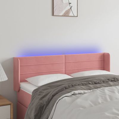 vidaXL Čelo postele s LED ružové 147x16x78/88 cm zamat