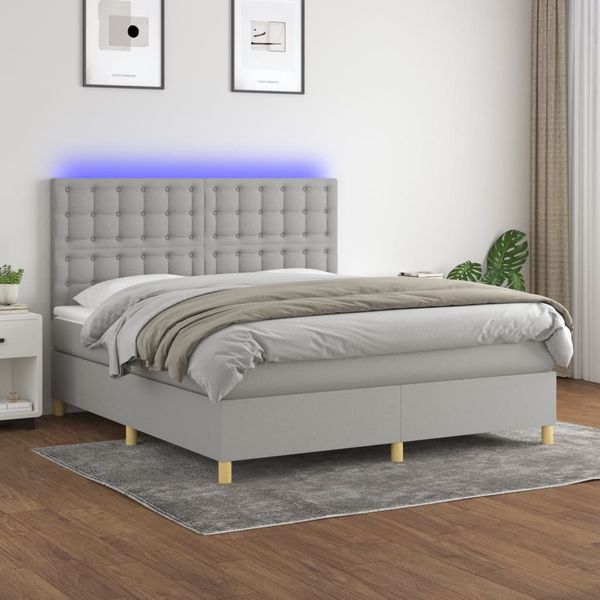 vidaXL Posteľ boxsping s matracom a LED bledosivá 180x200 cm látka