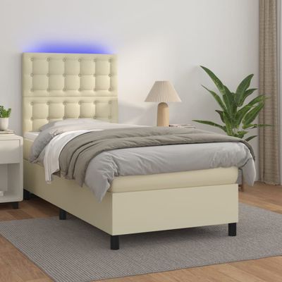 vidaXL Boxspring posteľ s matracom a LED krémová 100x200 cm umelá koža