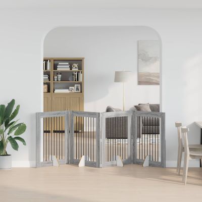vidaXL Skladacia psia brána so stojanmi 4 ks Sivý Sonoma 321 cm