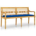 vidaXL Lavička Batavia s modrou podložkou 150 cm tíkový masív