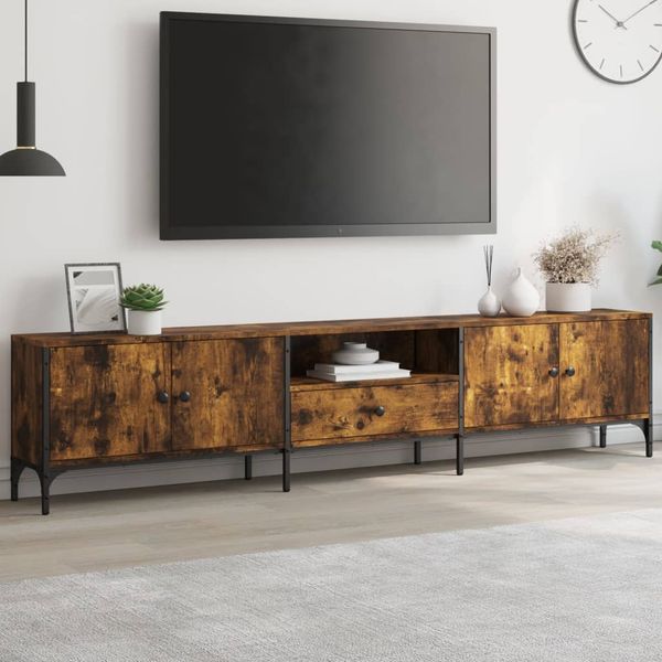 vidaXL TV skrinka so zásuvkou dymový dub 200x25x44 cm kompozitné drevo