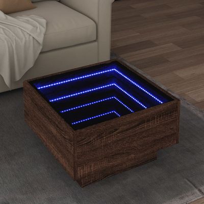 vidaXL Konferenčný stolík s LED hnedý dub 50x50x30 cm kompozitné drevo
