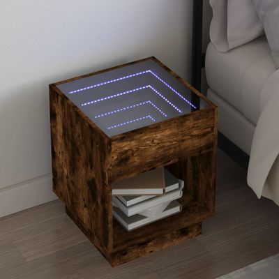 vidaXL Nočný stolík s nekonečnými LED hnedý dub 40x40x50 cm