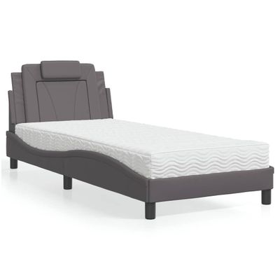 vidaXL Posteľ Viana s matracom sivá 90x190 cm umelá koža