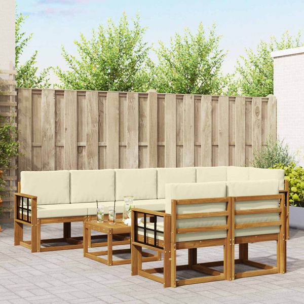 vidaXL Záhradná súprava gaučov s vankúšom 9 pcs Prírodná a krémová