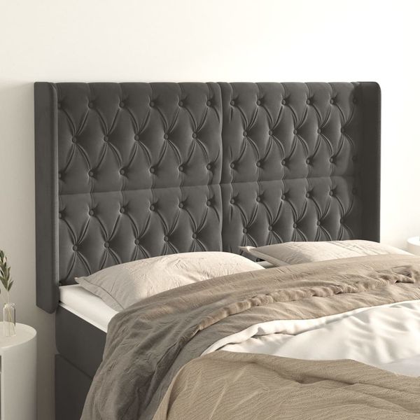 vidaXL Čelo postele so záhybmi tmavosivé 147x16x118/128 cm zamat