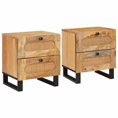 vidaXL Nočný stolík 2 pcs Prírodná 40 x 33 x 46 cm Masívne mango drevo