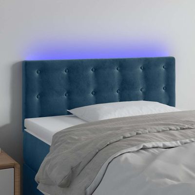 vidaXL Čelo postele s LED tmavomodrá 90x5x78/88 cm zamat