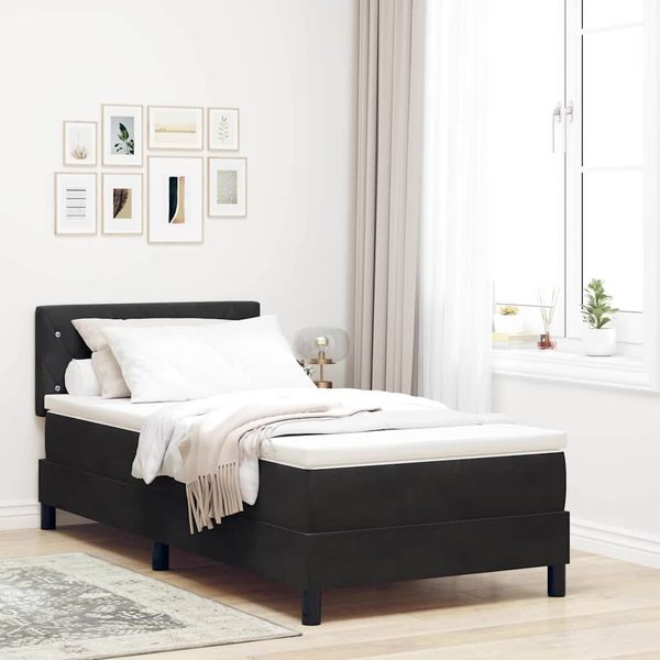 vidaXL Posteľ s pružinovým rámom s matracmi Čierna 90 x 200 cm Zamat