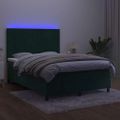 vidaXL Posteľný rám boxsping matrac a LED tmavozelený 140x190 cm zamat