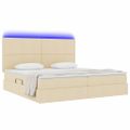 vidaXL LED úložná posteľ s matracom Krémová 200 x 200 cm Látka