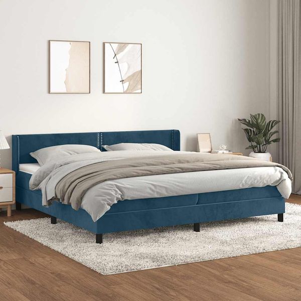 vidaXL Posteľný rám boxsping s matracom tmavomodrý 200x200 cm zamat