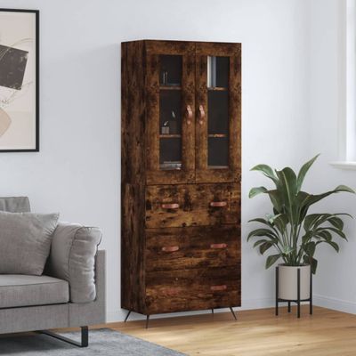 vidaXL Vysoká skrinka dymový dub 69,5x34x180 cm spracované drevo