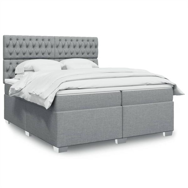 vidaXL Posteľný rám boxsping s matracom bledosivý 200x200 cm látka