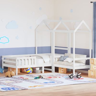 vidaXL Sada postele a lavice so strieškou biela 75x190 cm borovica