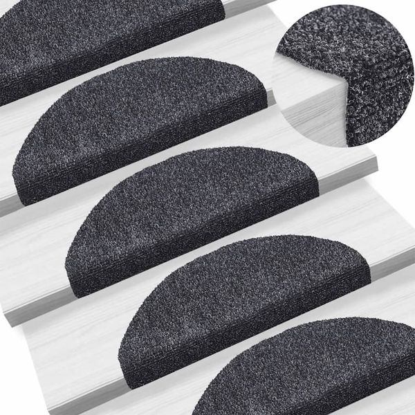 vidaXL Schodové rohože, samolepiace, 15 ks, 65x21x4 cm, tmavošedé, polkruhové, veľké