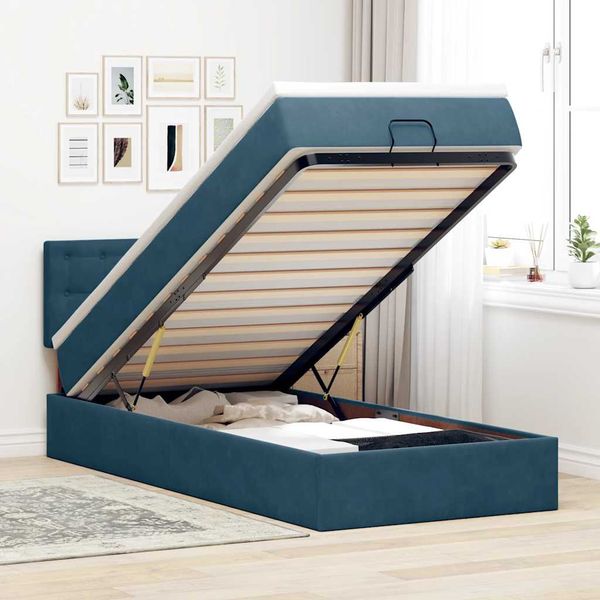 vidaXL Osmanský rám postele s matracom tmavomodrá 90x190 cm zamat